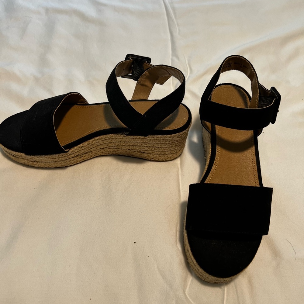 Black Loft Espadrille platform sandals.
